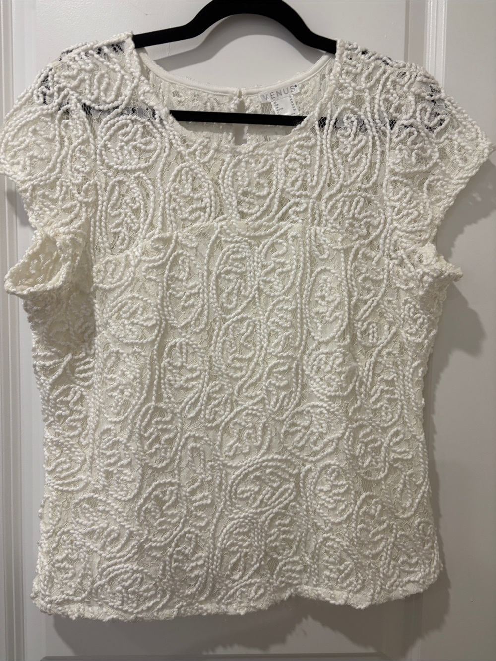 VENUS Cream Loop-Textured Cap Sleeve Blouse.  Looks so beautiful on!